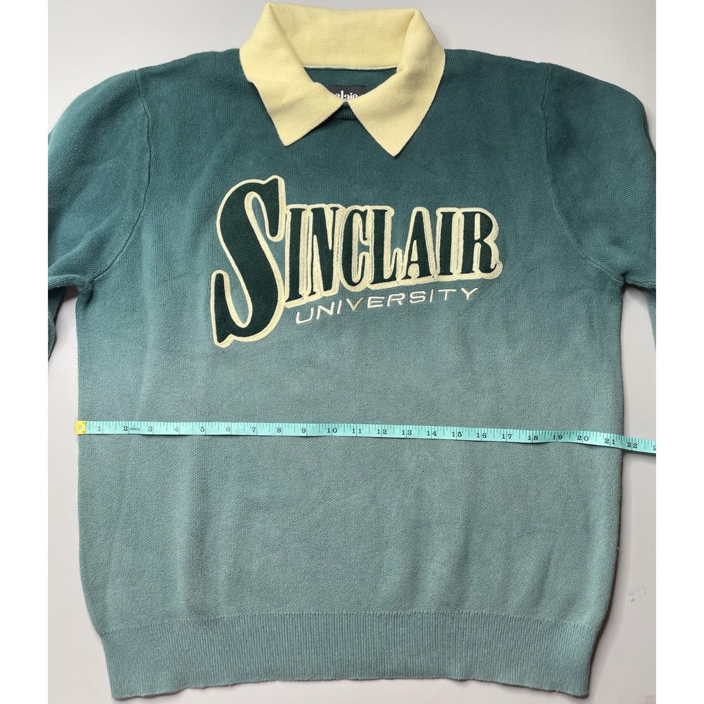 Sinclair University Sweater Mens Medium Teal Ombre Long Sleeve Cotton Top 90s - Picture 9 of 11